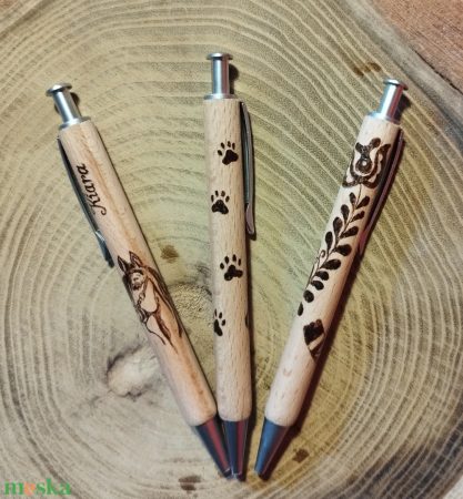 Gravírozott fa toll - Kézzel rajzolt gravírozott